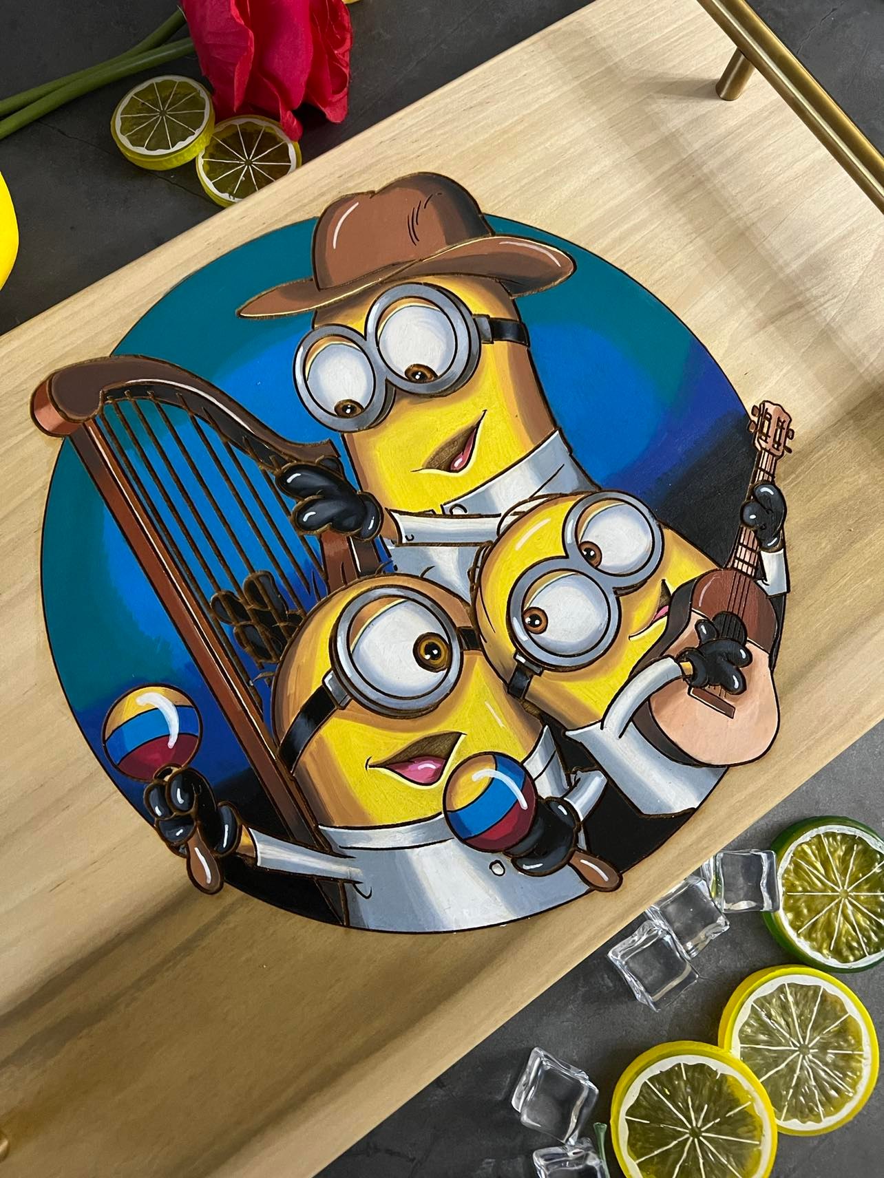 Hand-Made, Hand-Painted & Engraved Serving Tray, Decorative Tray. Llaneritos (Minions Inspired) - Image 2