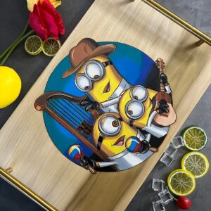 Hand-Made, Hand-Painted & Engraved Serving Tray, Decorative Tray. Llaneritos (Minions Inspired)