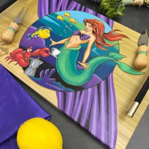 Hand-Made, Hand-Painted & Engraved Serving Tray, Decorative Tray. Latte Mermaid