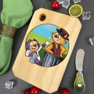 Hand-Painted & Laser Engraved Mini Cheese Board with Matching Hand-Painted Butter Knife. Top Cat Inspired