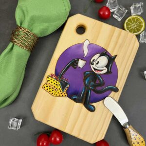 Hand-Painted & Laser Engraved Mini Cheese Board with Matching Hand-Painted Butter Knife. Felix the Cat